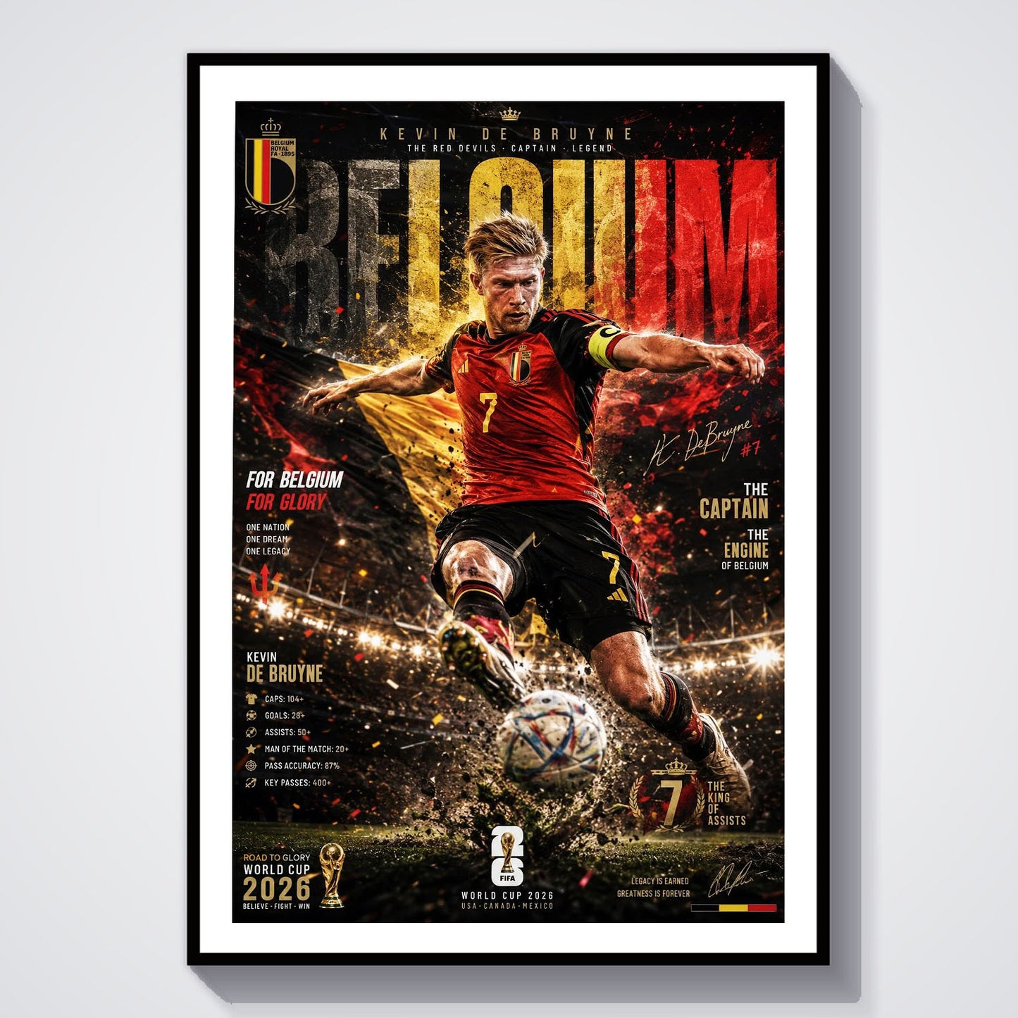 Flex Designs Poster Kevin De Bruyne Belgium 2026 8 x 10" Home Goods - Sports  Poster