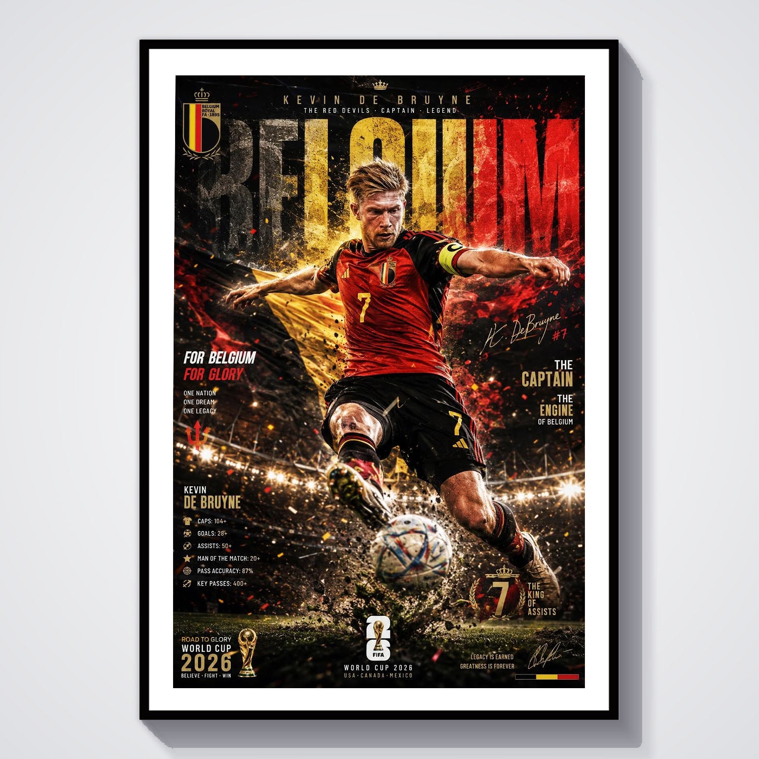 Flex Designs Poster Kevin De Bruyne Belgium 2026 8 x 10" Home Goods - Sports  Poster