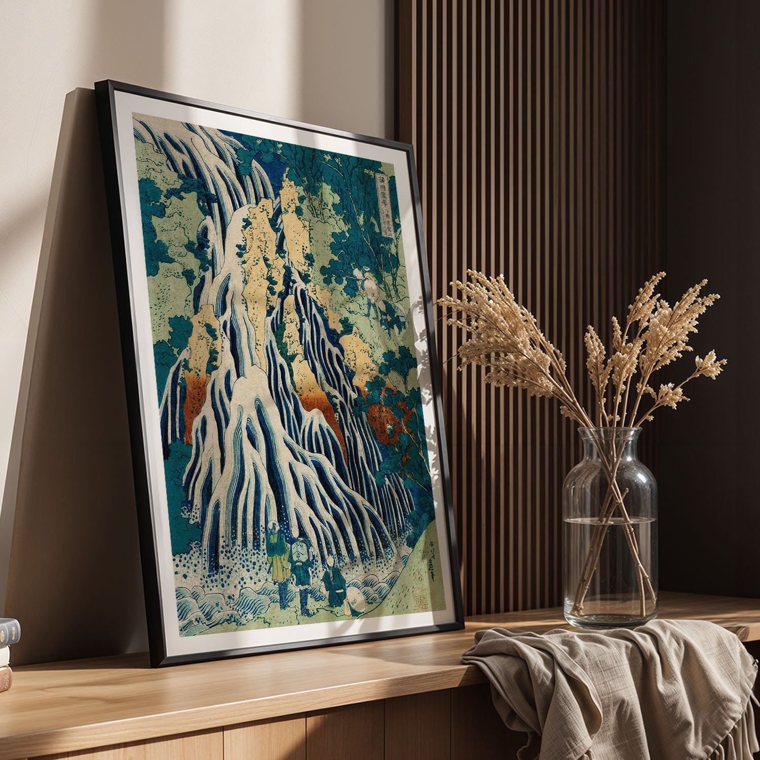Flex Designs Poster Pilgrims at Kirifuri Waterfall by Katsushika Hokusai 11 x 17" Home Goods - Artist Artwork  Poster