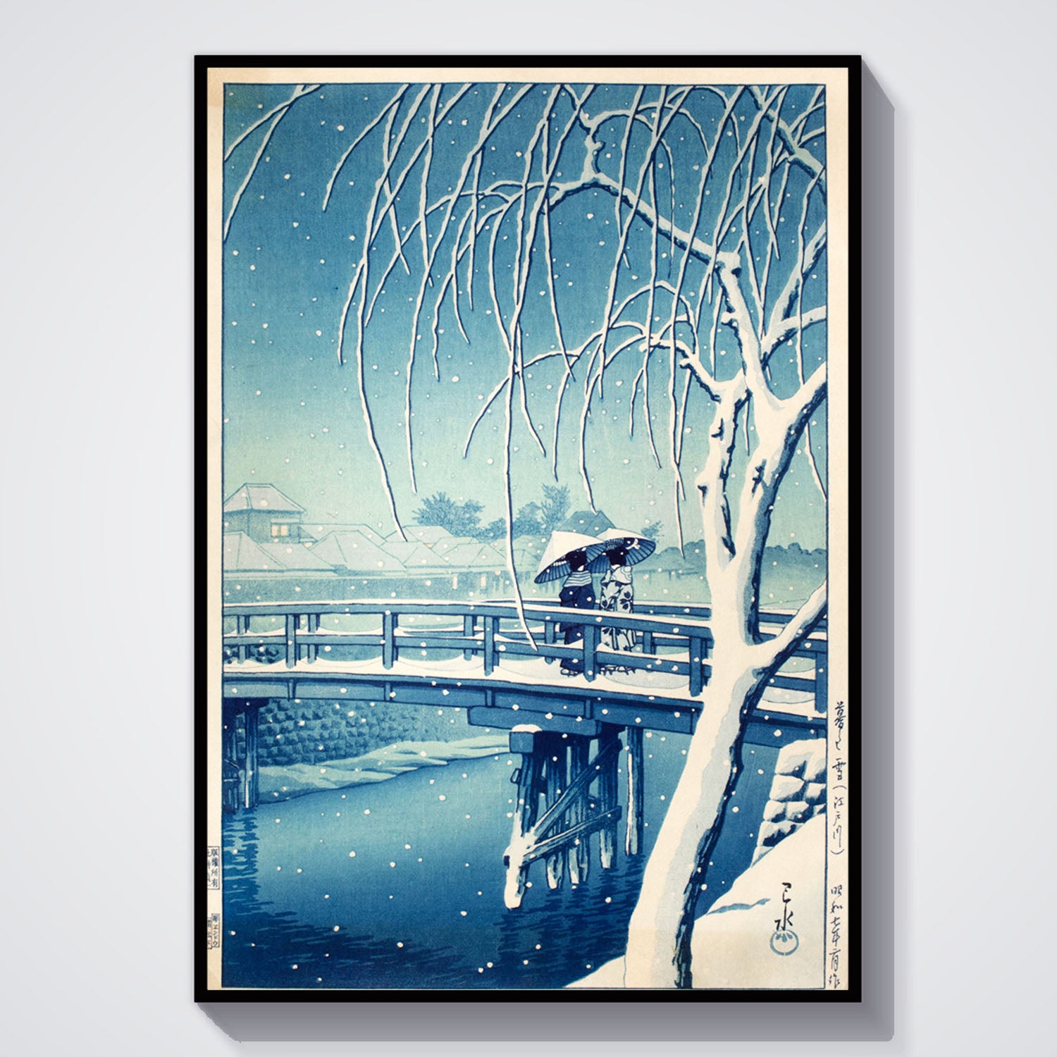 Flex Designs Poster Evening Snow at Edo River by Kawase Hasui 11 x 17" Home Goods - Artist Artwork  Poster