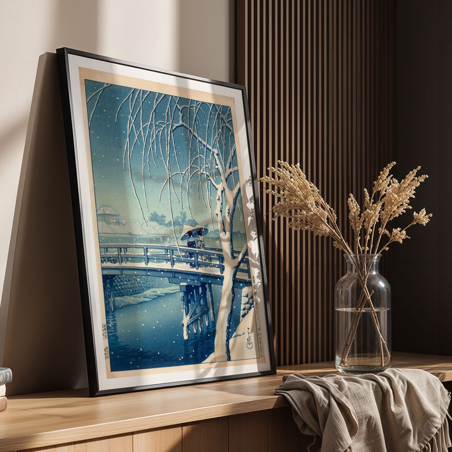 Flex Designs Poster Evening Snow at Edo River by Kawase Hasui 11 x 17" Home Goods - Artist Artwork  Poster