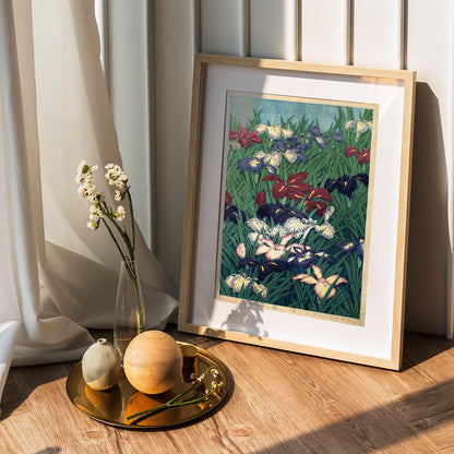 Flex Designs Poster Irises Flowers by Kawase Hasui 5 x 7" Home Goods - Artist Artwork  Poster