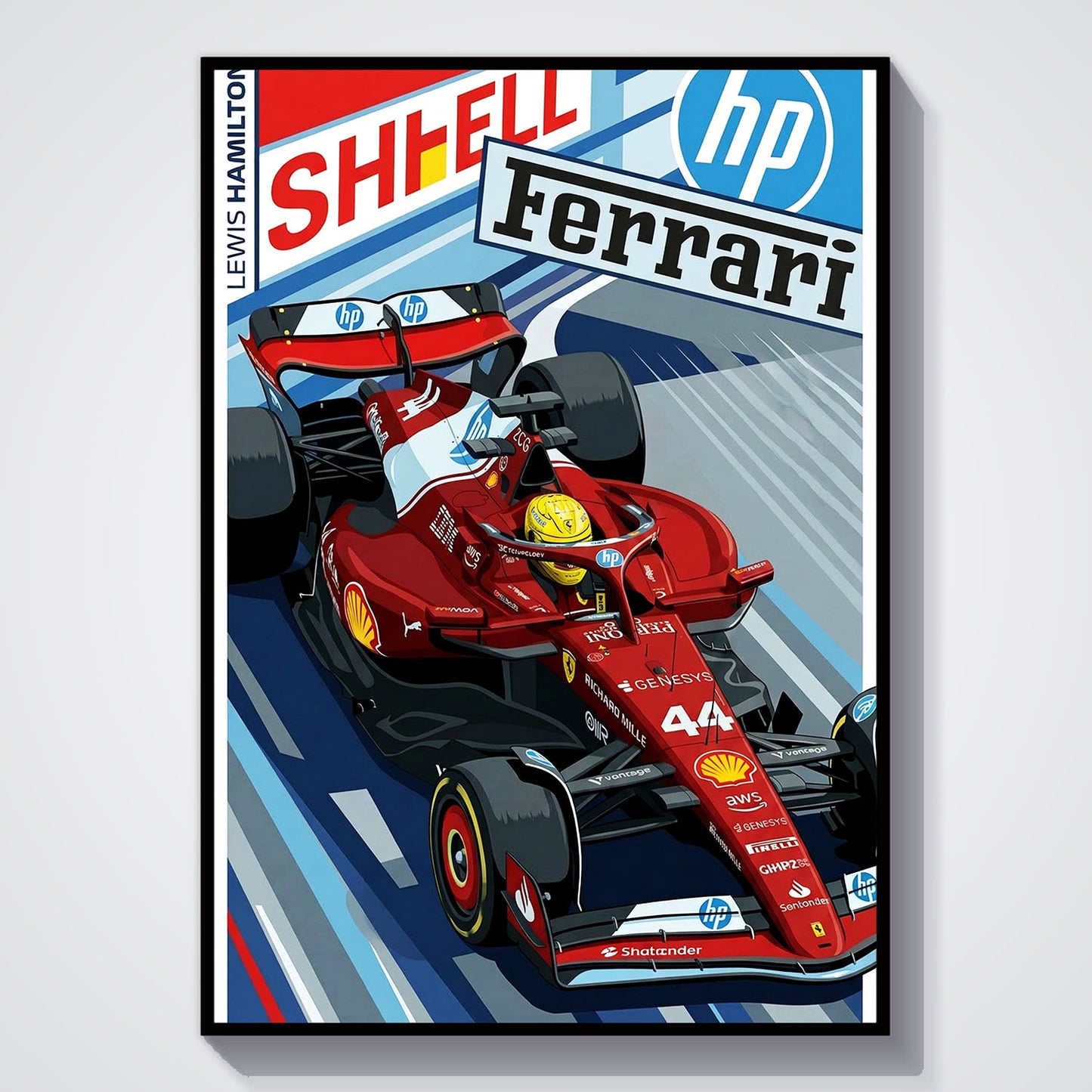 Flex Designs Poster Lewis Hamilton Ferrari F1 Cartoonified 11 x 17" Home Goods - Sports  Poster