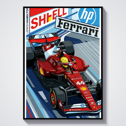 Flex Designs Poster Lewis Hamilton Ferrari F1 Cartoonified 11 x 17" Home Goods - Sports  Poster
