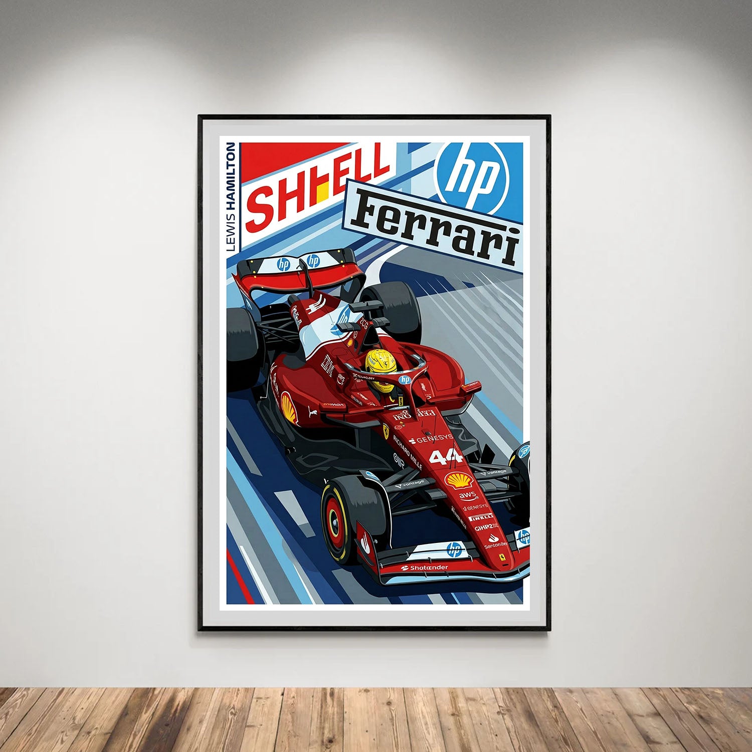 Flex Designs Poster Lewis Hamilton Ferrari F1 Cartoonified 5 x 7" Home Goods - Sports  Poster