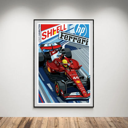 Flex Designs Poster Lewis Hamilton Ferrari F1 Cartoonified 5 x 7" Home Goods - Sports  Poster