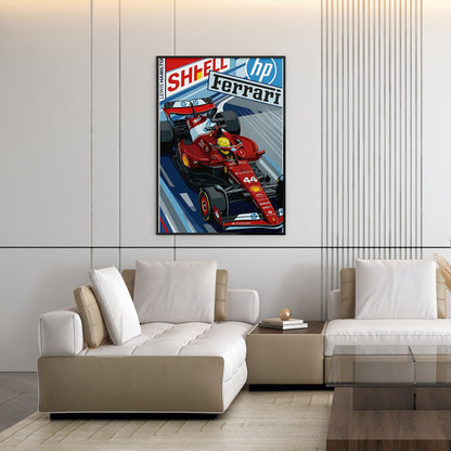 Flex Designs Poster Lewis Hamilton Ferrari F1 Cartoonified 11 x 17" Home Goods - Sports  Poster