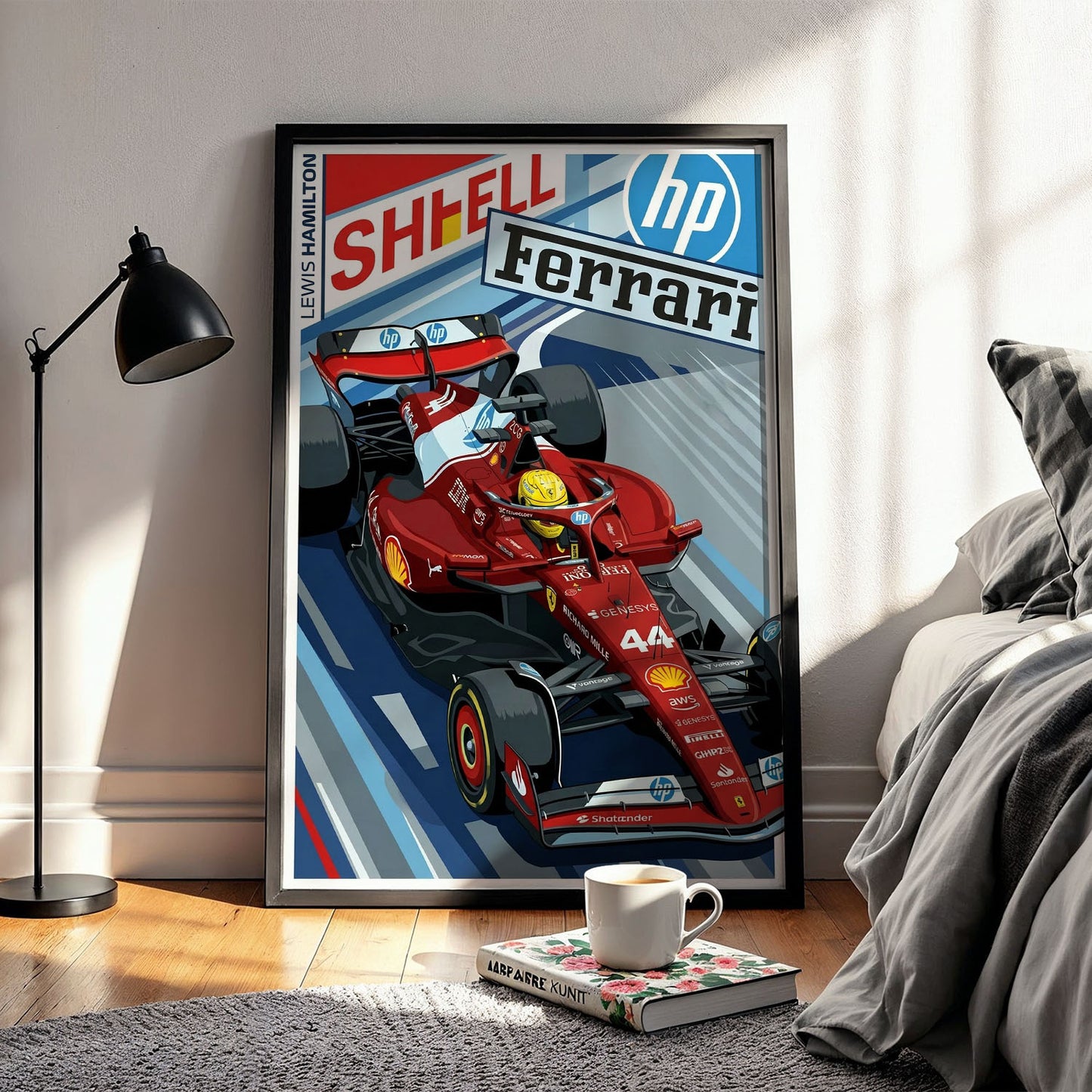 Flex Designs Poster Lewis Hamilton Ferrari F1 Cartoonified 11 x 17" Home Goods - Sports  Poster