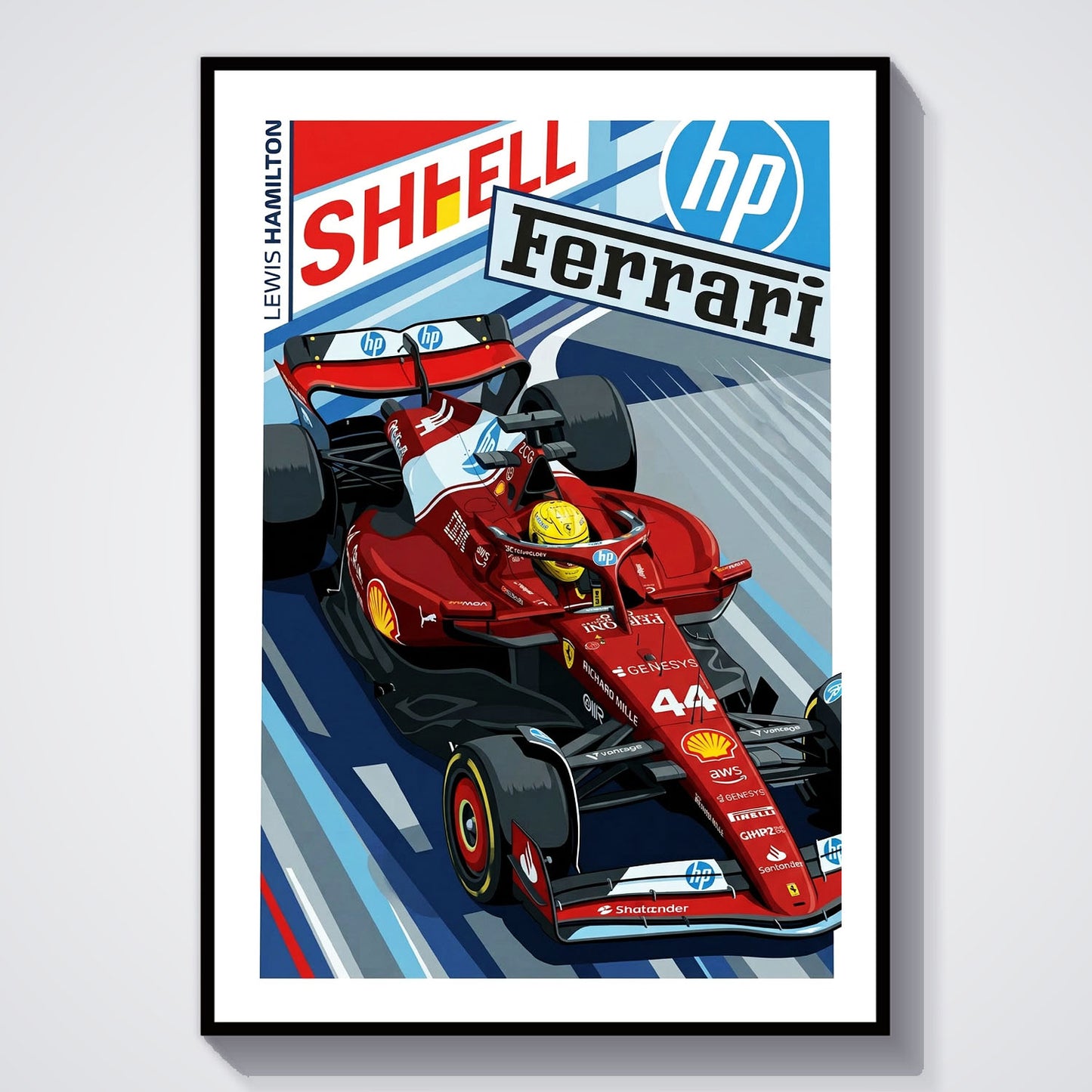 Flex Designs Poster Lewis Hamilton Ferrari F1 Cartoonified 5 x 7" Home Goods - Sports  Poster