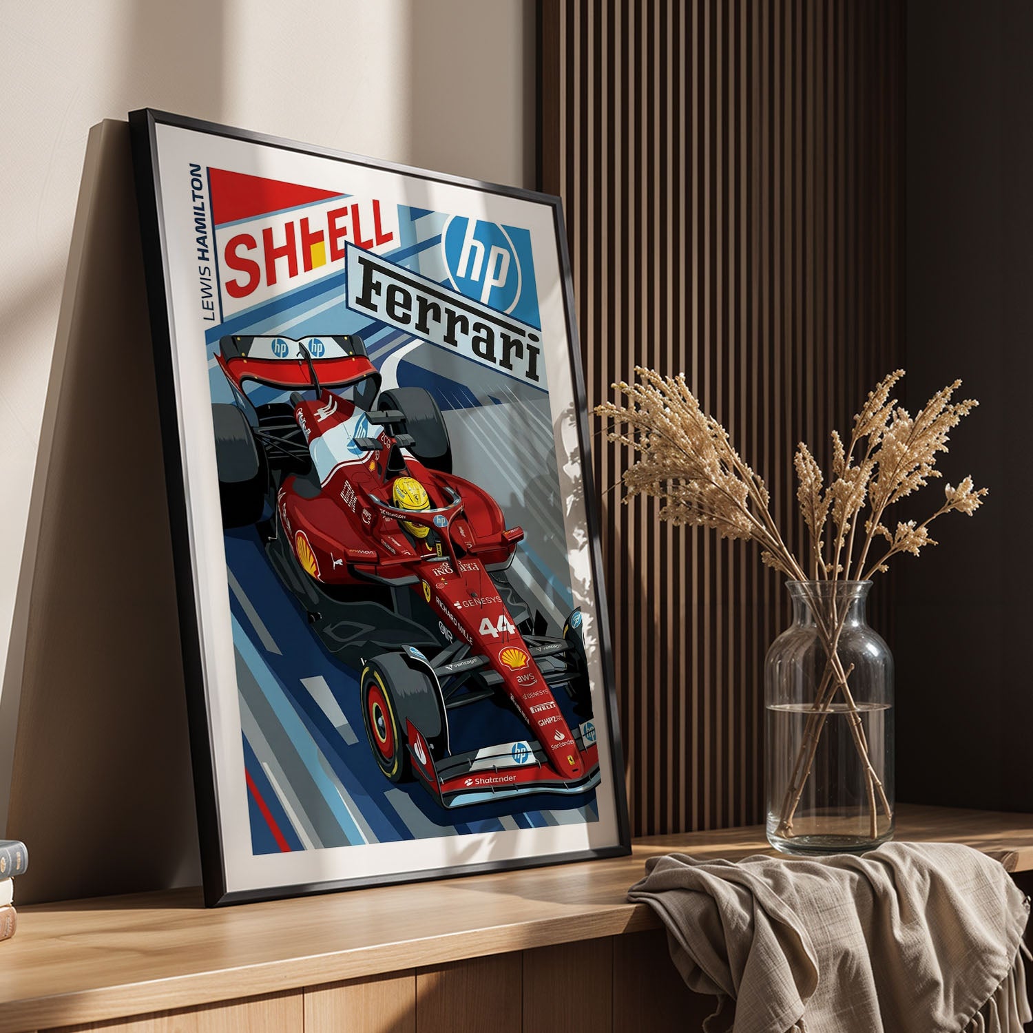 Flex Designs Poster Lewis Hamilton Ferrari F1 Cartoonified 11 x 17" Home Goods - Sports  Poster