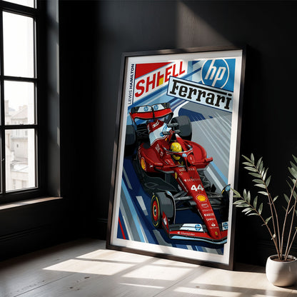 Flex Designs Poster Lewis Hamilton Ferrari F1 Cartoonified 5 x 7" Home Goods - Sports  Poster