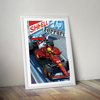 Flex Designs Poster Lewis Hamilton Ferrari F1 Cartoonified 5 x 7" Home Goods - Sports  Poster