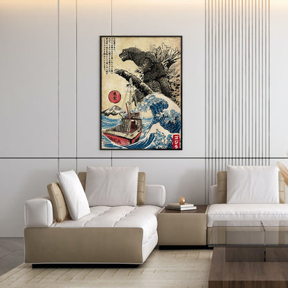 Flex Designs Poster Godzilla Great Wave Art 11 x 17" Home Goods - Artist Artwork  Poster