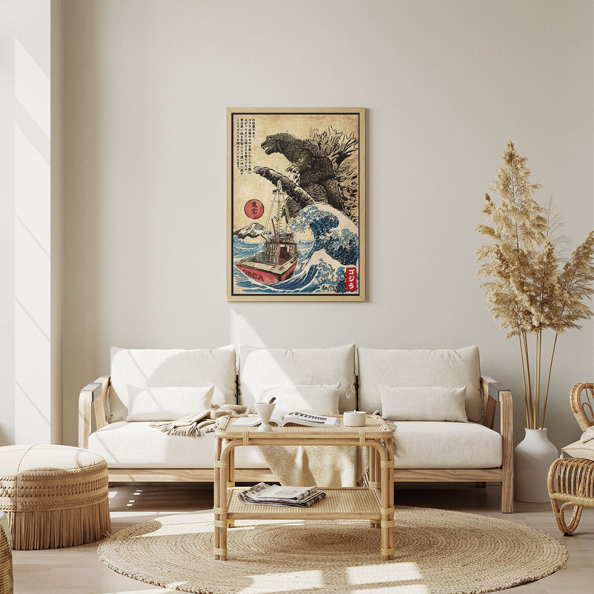 Flex Designs Poster Godzilla Great Wave Art 11 x 17" Home Goods - Artist Artwork  Poster