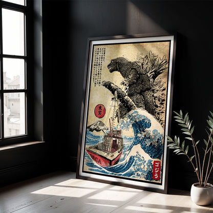 Flex Designs Poster Godzilla Great Wave Art 5 x 7" Home Goods - Artist Artwork  Poster